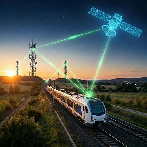 Zug der durch WAN Bonding mit mehreren Funktowern und einem Satelliten verbunden ist